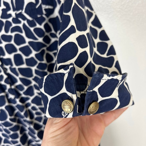 Lilly Pulitzer Dade Shirt Dress 12 Blue White Animal Print Short Sleeve Flaw - Picture 5 of 13